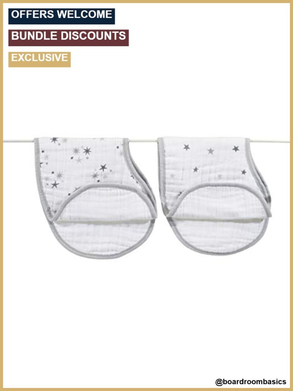 100% Cotton Muslin Burpy Bib 2 Pack 4 Layer Absorbent Burp Cloth